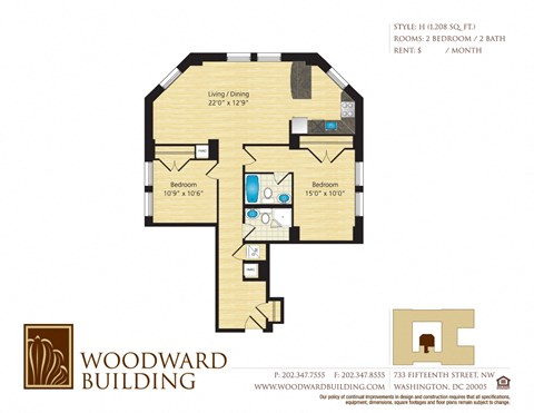 Floor Plan H Woodward at The Woodward Building Apartments, Washington, DC 20005